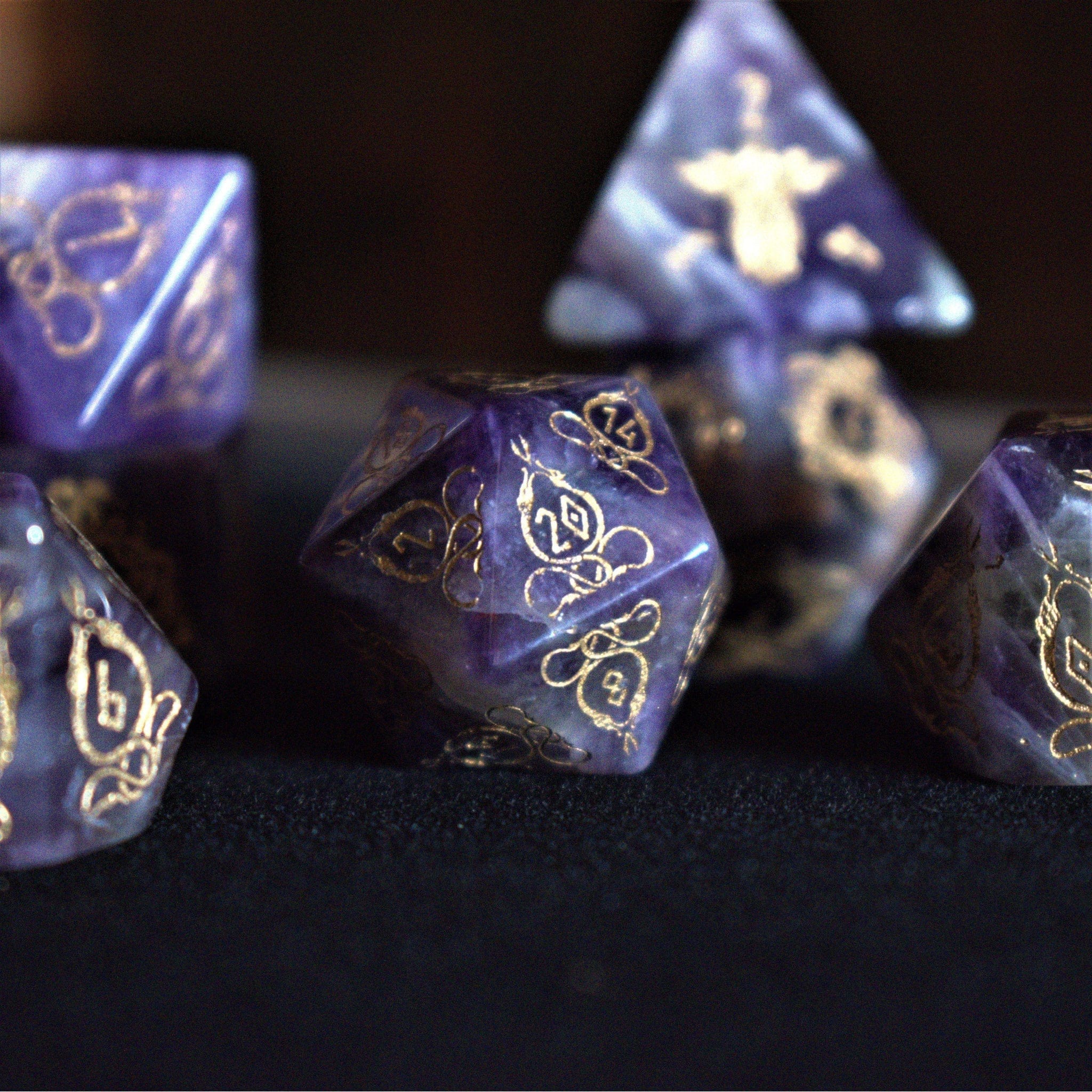 Misty Mountain Gaming Stone/Glass Serpent of Midgard Amethyst Dice Set