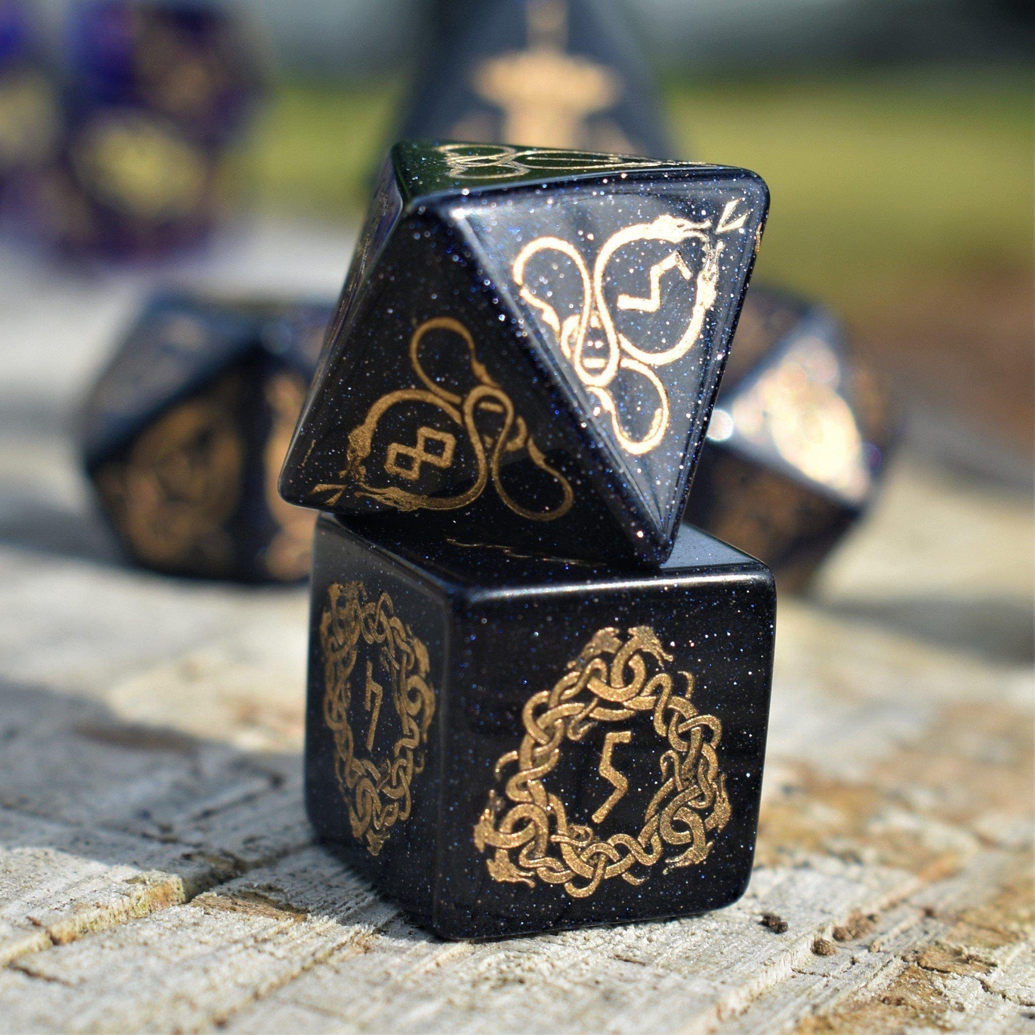 Misty Mountain Gaming Stone/Glass Serpent of Midgard Blue Sandstone Dice Set