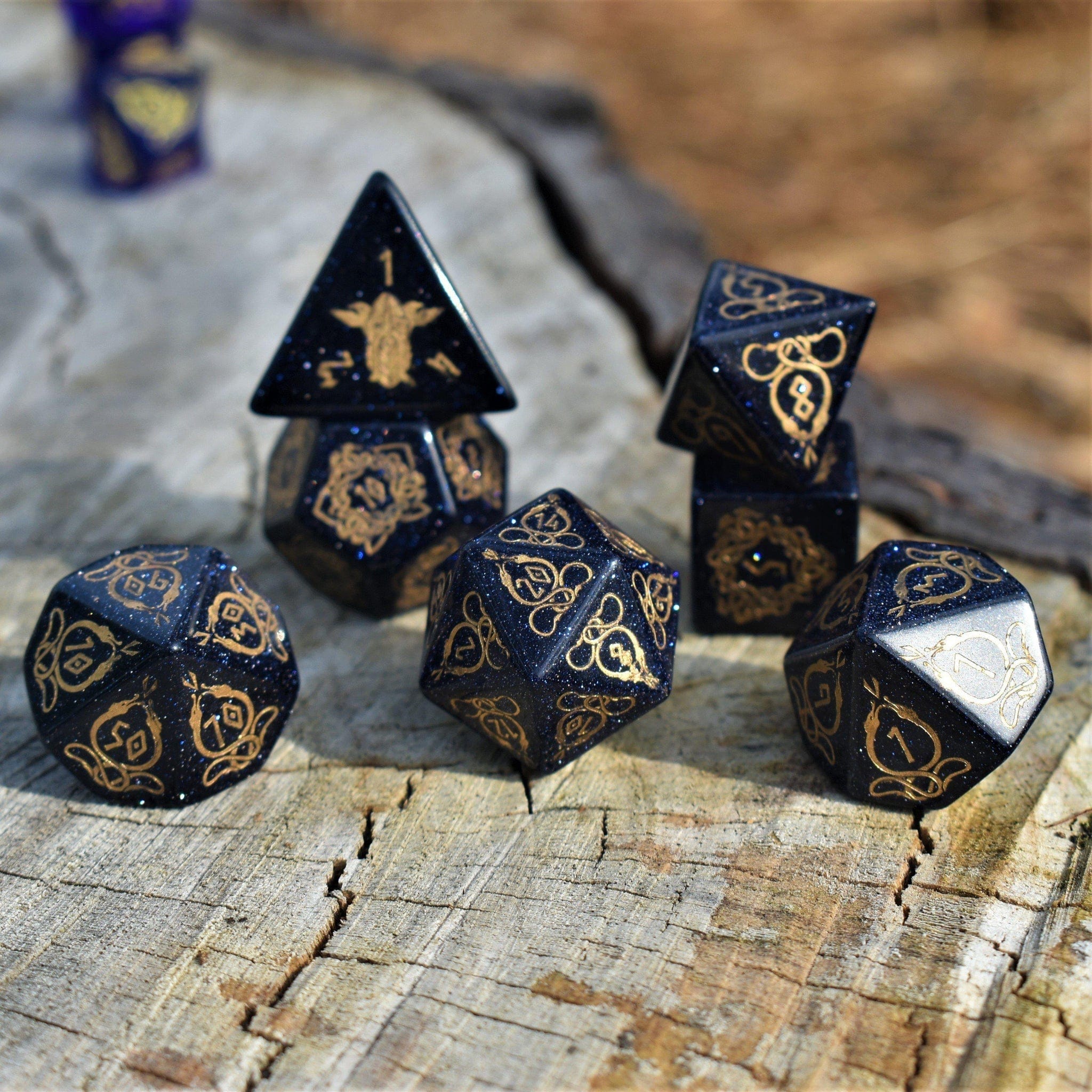 Misty Mountain Gaming Stone/Glass Serpent of Midgard Blue Sandstone Dice Set