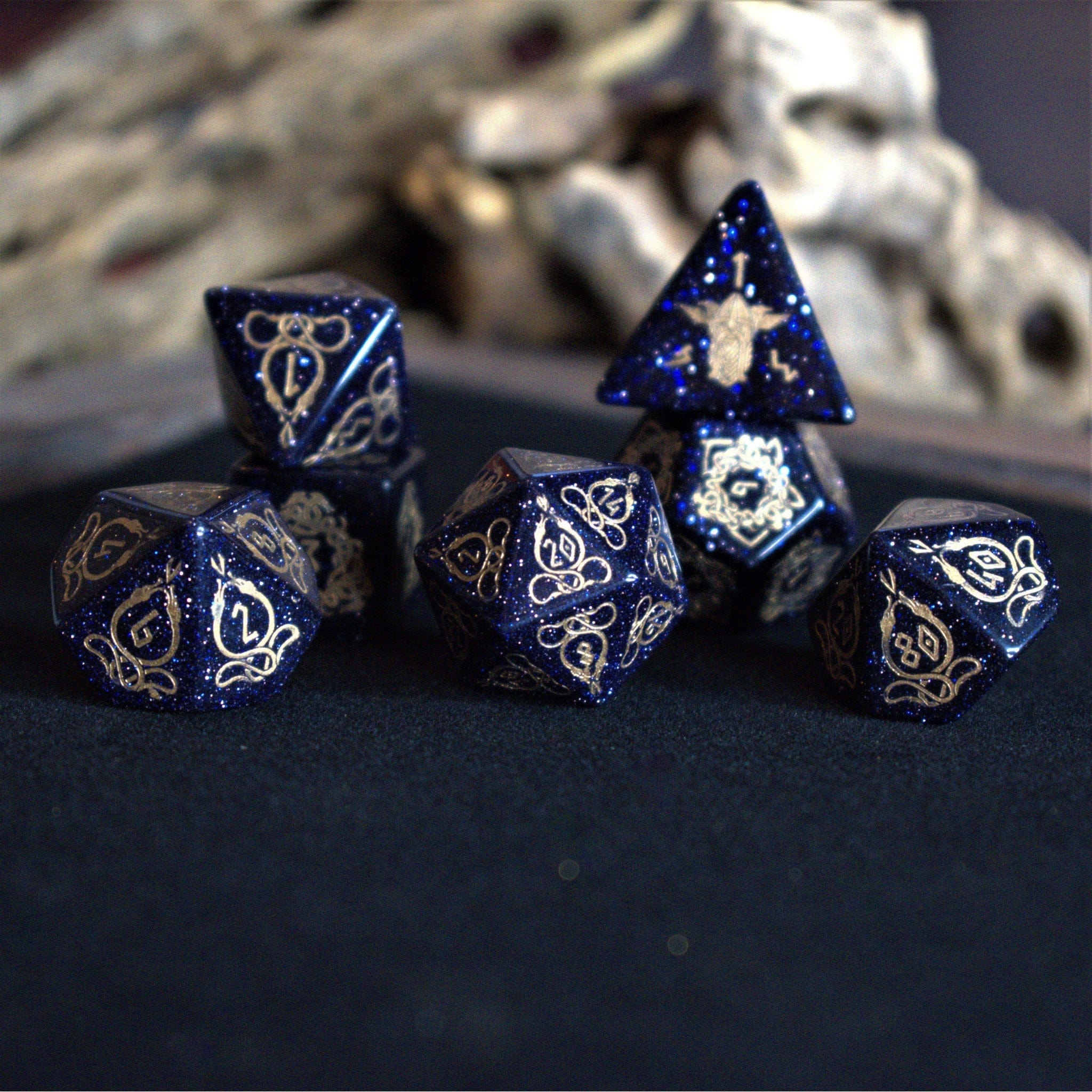 Misty Mountain Gaming Stone/Glass Serpent of Midgard Blue Sandstone Dice Set