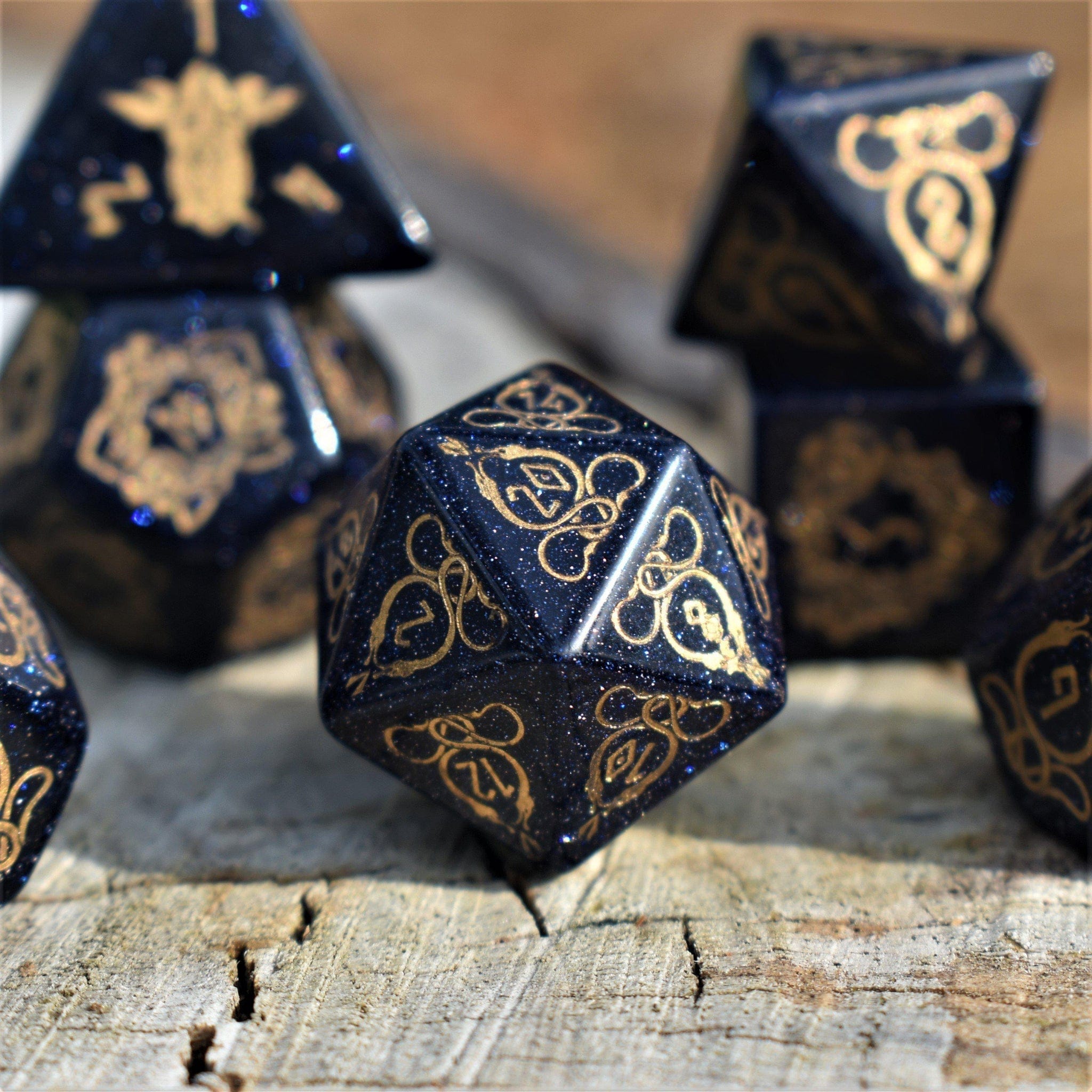 Misty Mountain Gaming Stone/Glass Serpent of Midgard Blue Sandstone Dice Set