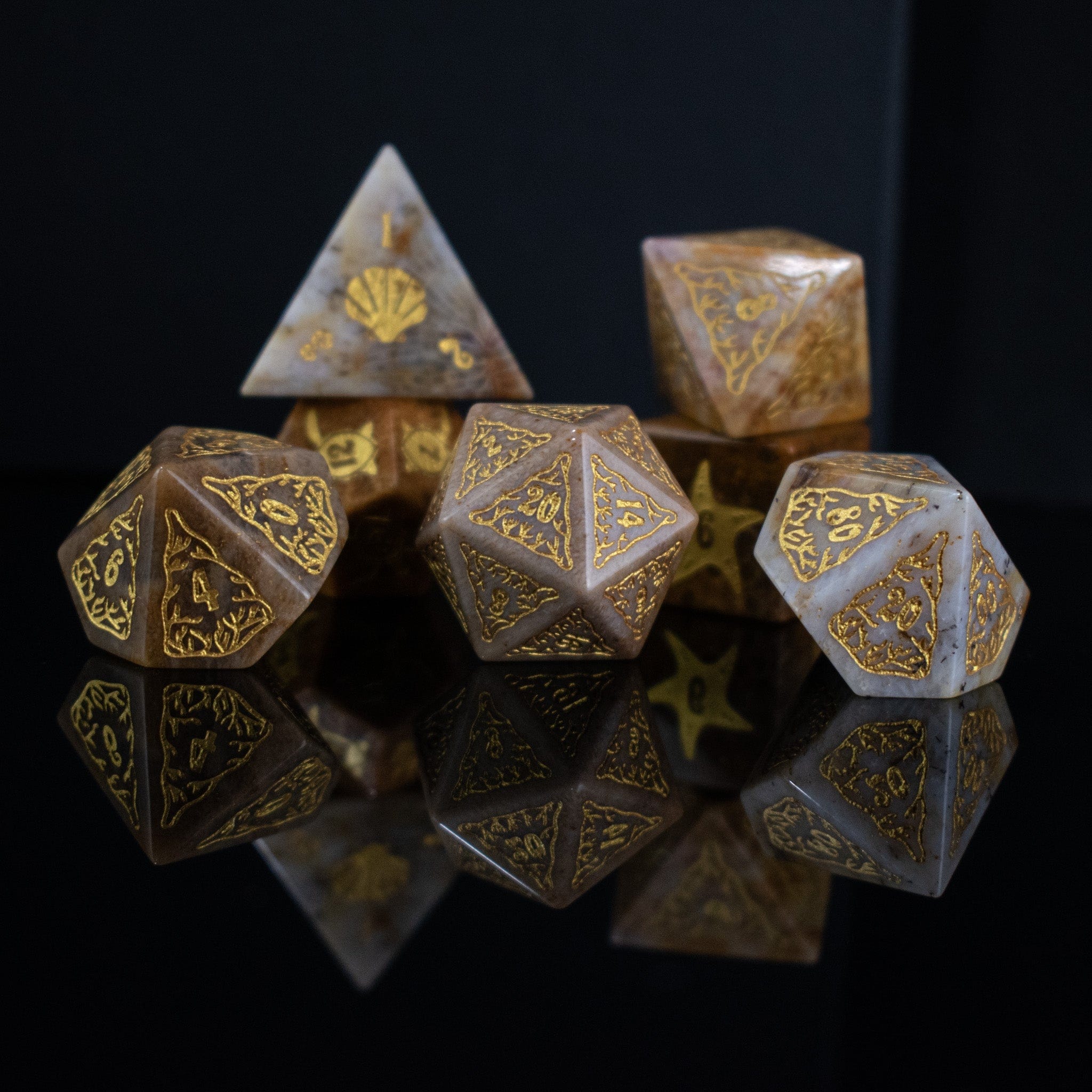 Misty Mountain Gaming Stone/Glass Siren's Song Fossilized Coral Dice Set