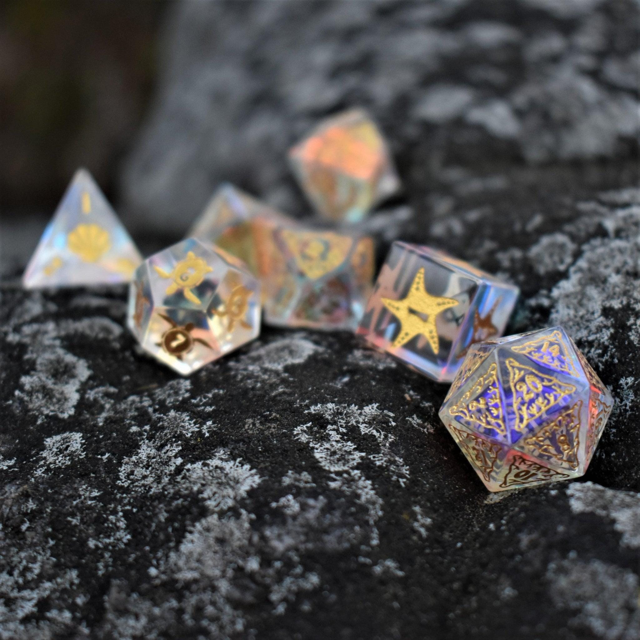 Misty Mountain Gaming Stone/Glass Siren's Song Prism Glass Dice Set