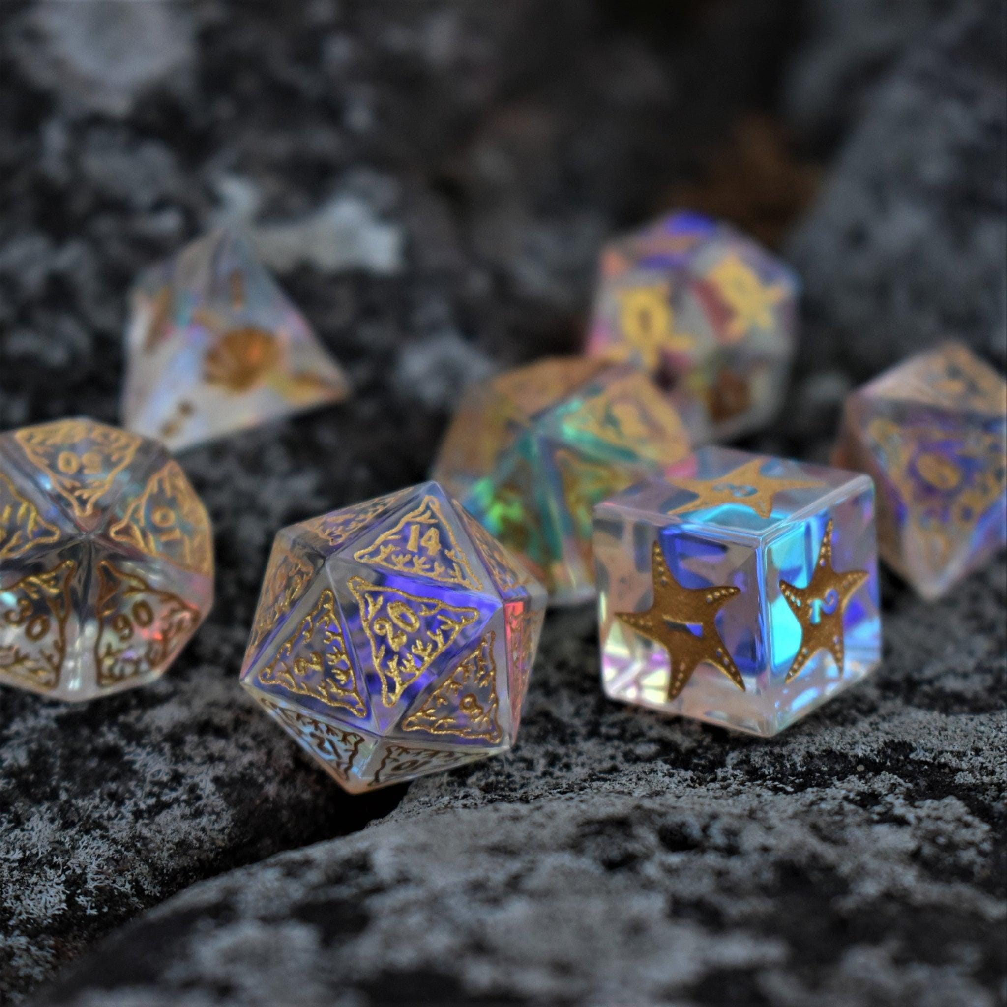 Misty Mountain Gaming Stone/Glass Siren's Song Prism Glass Dice Set
