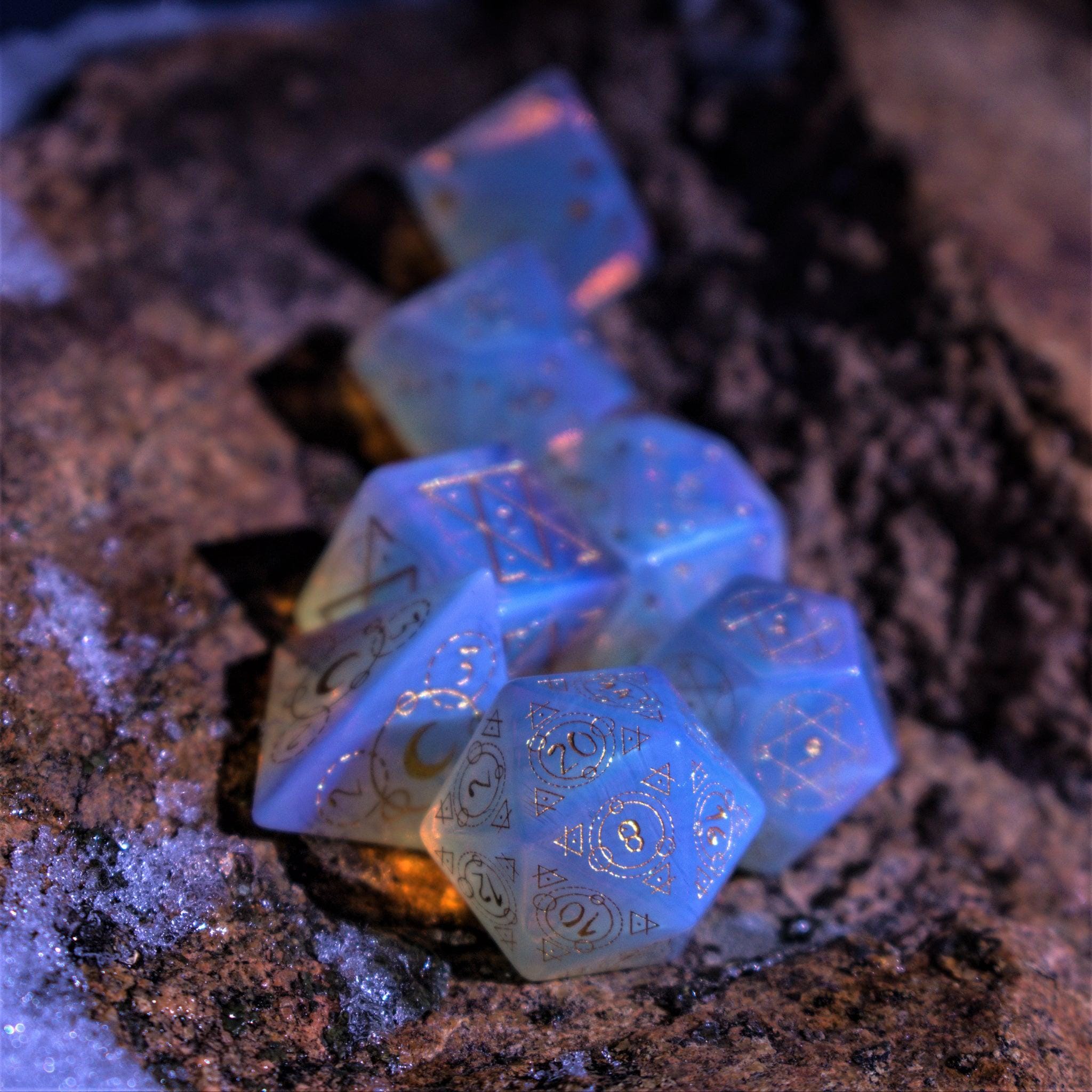 Misty Mountain Gaming Stone/Glass Spellcaster Opalite Stone Dice Set