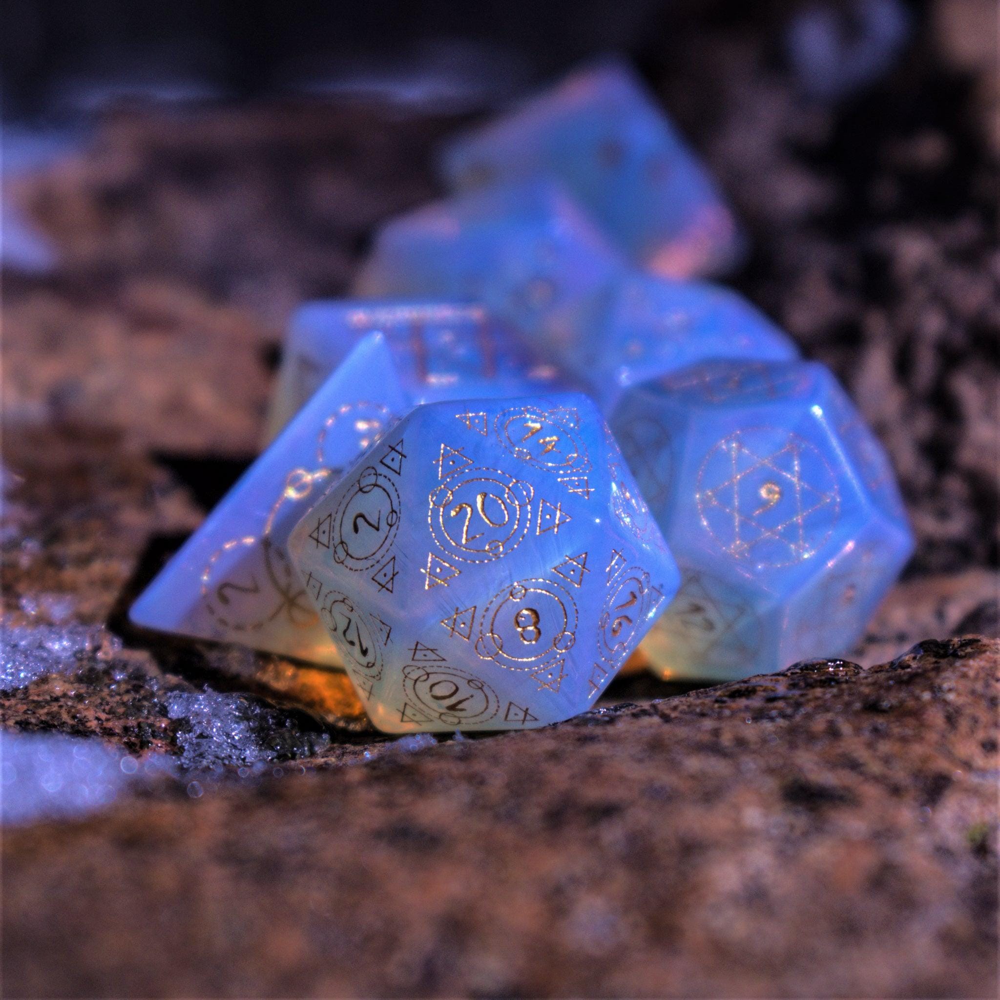 Misty Mountain Gaming Stone/Glass Spellcaster Opalite Stone Dice Set