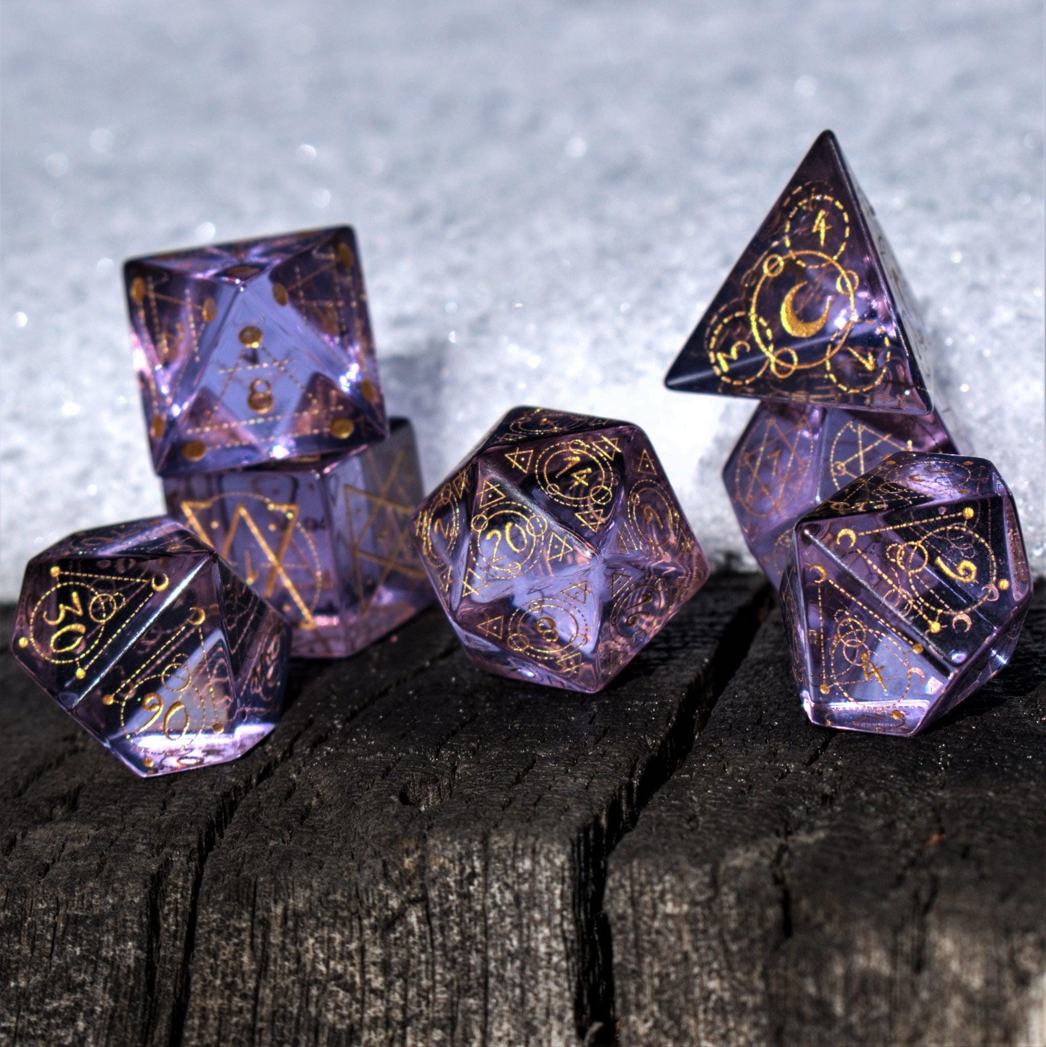 Misty Mountain Gaming Stone/Glass Spellcaster Purple Glass Dice Set