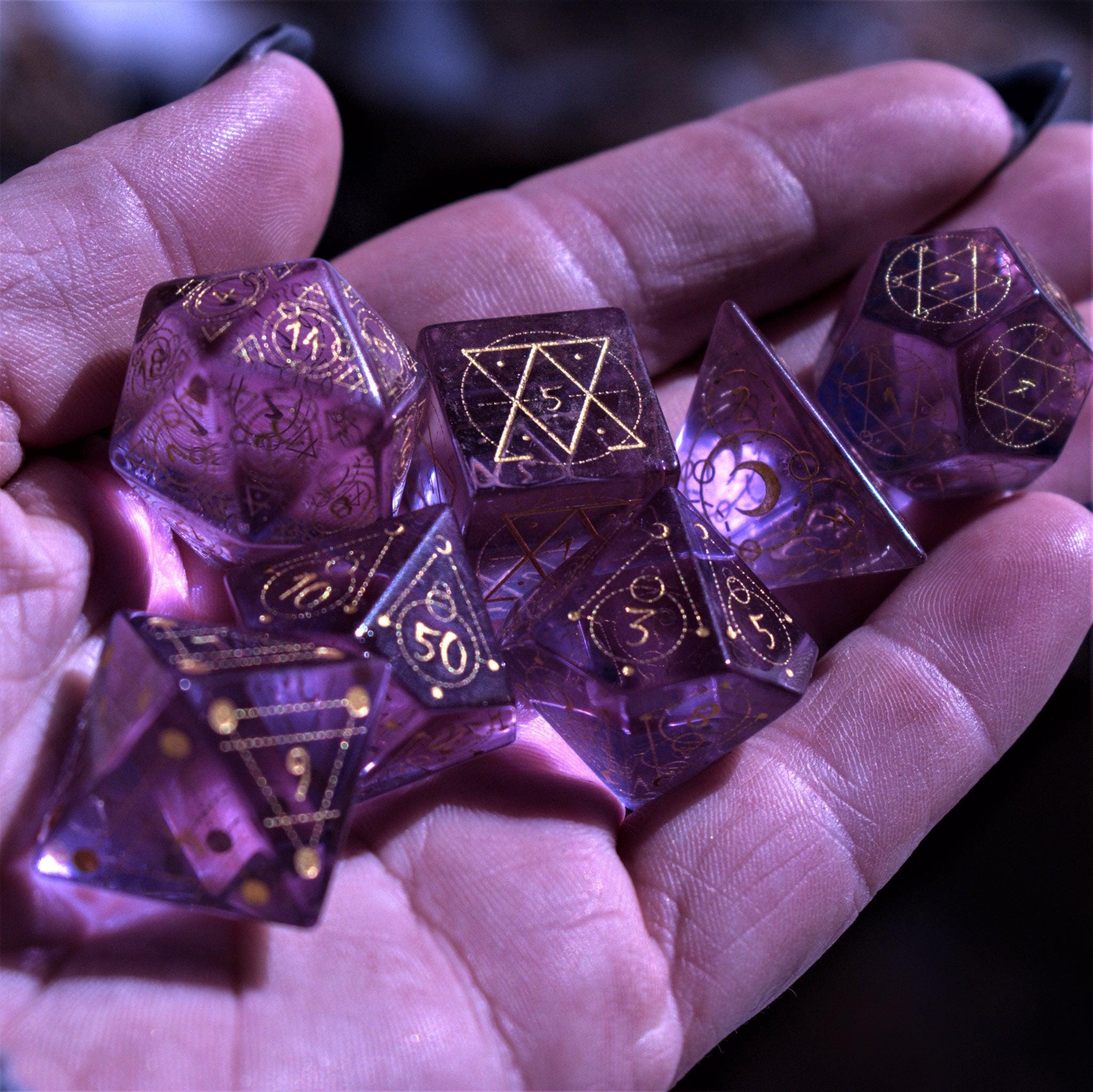 Misty Mountain Gaming Stone/Glass Spellcaster Purple Glass Dice Set