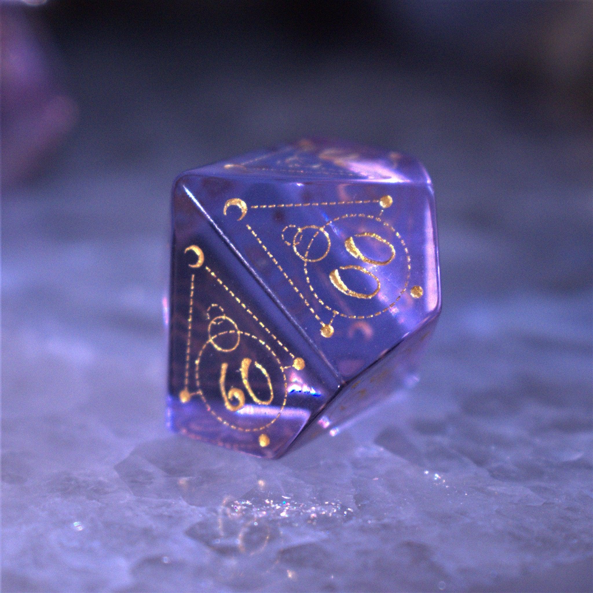 Misty Mountain Gaming Stone/Glass Spellcaster Purple Glass Dice Set
