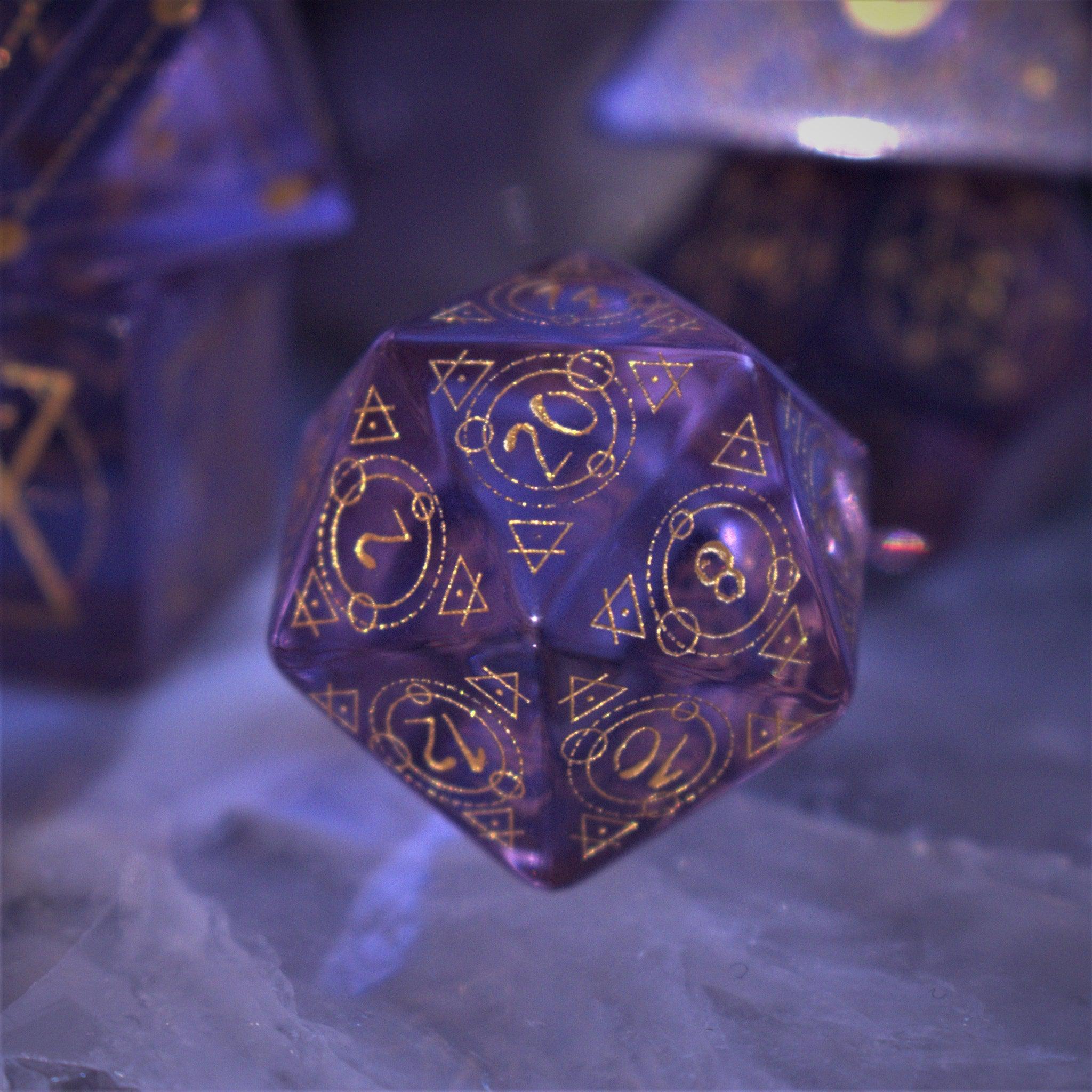 Misty Mountain Gaming Stone/Glass Spellcaster Purple Glass Dice Set