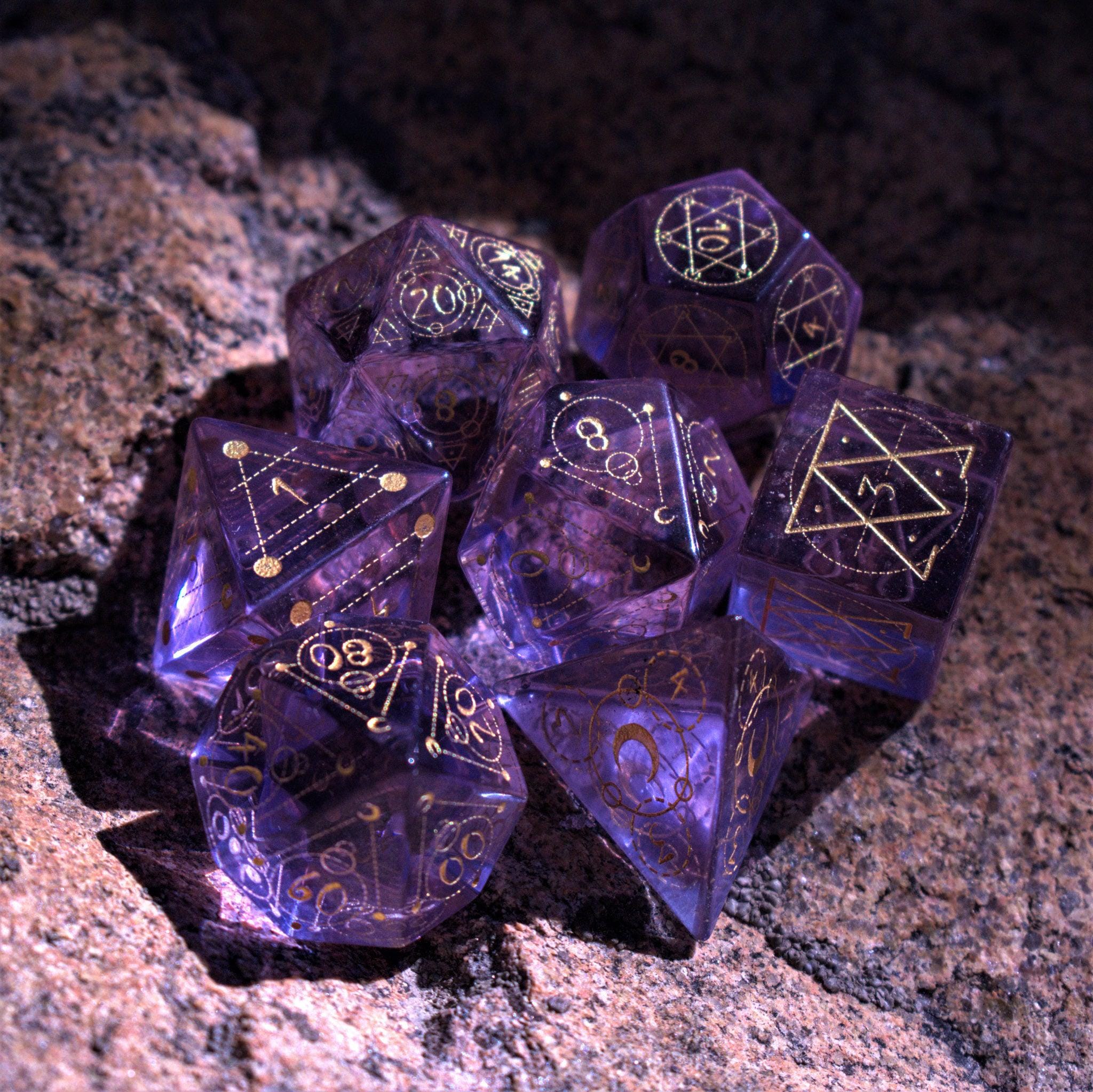 Misty Mountain Gaming Stone/Glass Spellcaster Purple Glass Dice Set