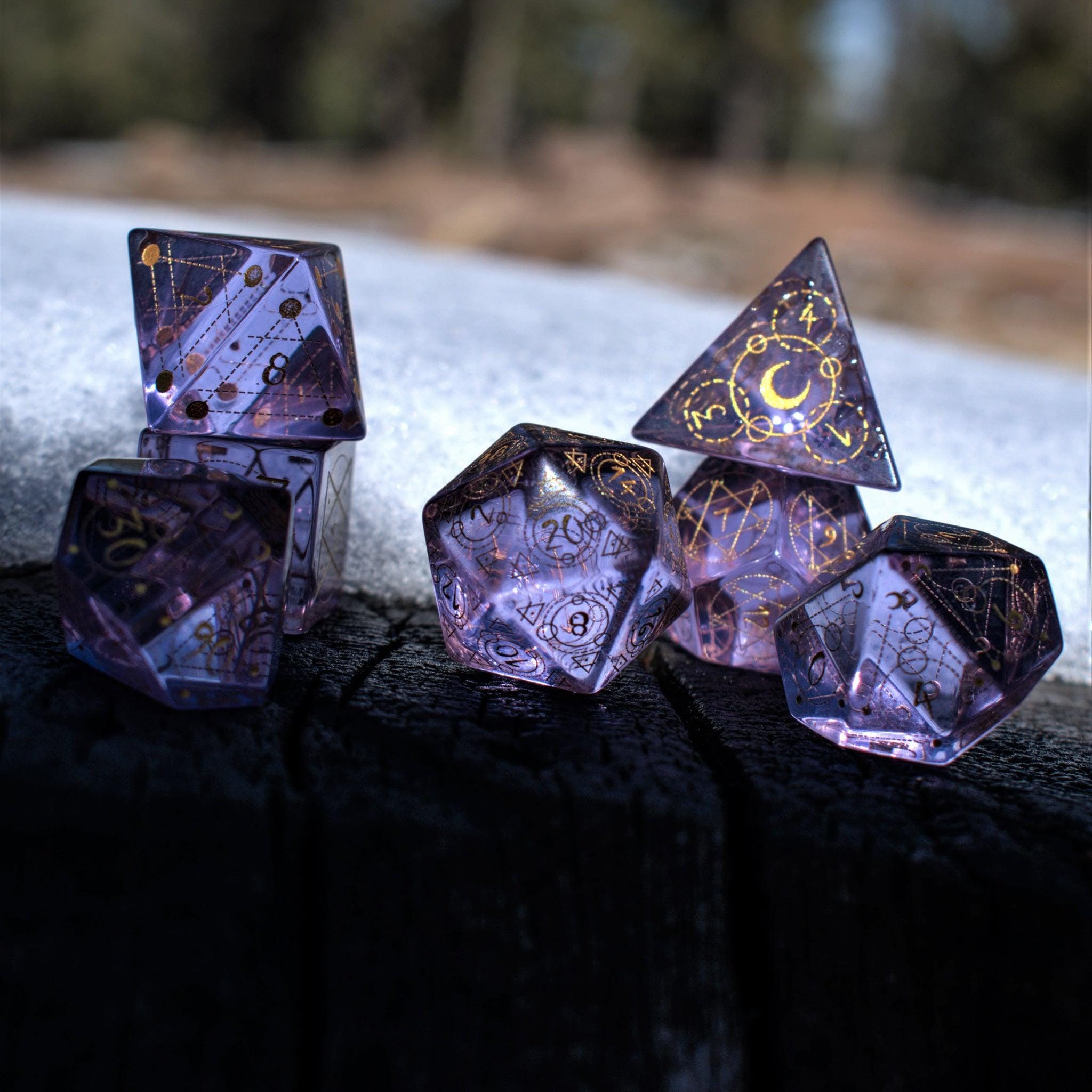 Misty Mountain Gaming Stone/Glass Spellcaster Purple Glass Dice Set