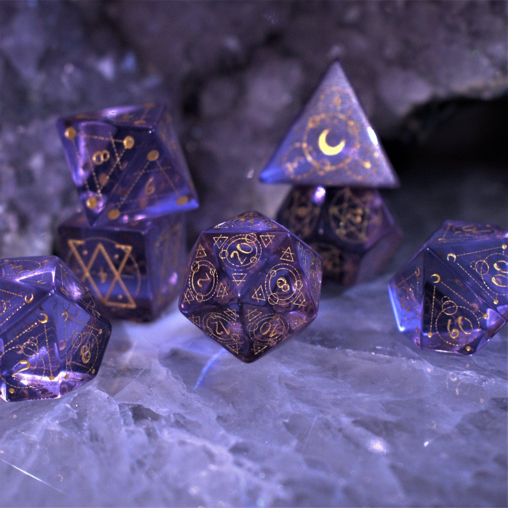 Misty Mountain Gaming Stone/Glass Spellcaster Purple Glass Dice Set