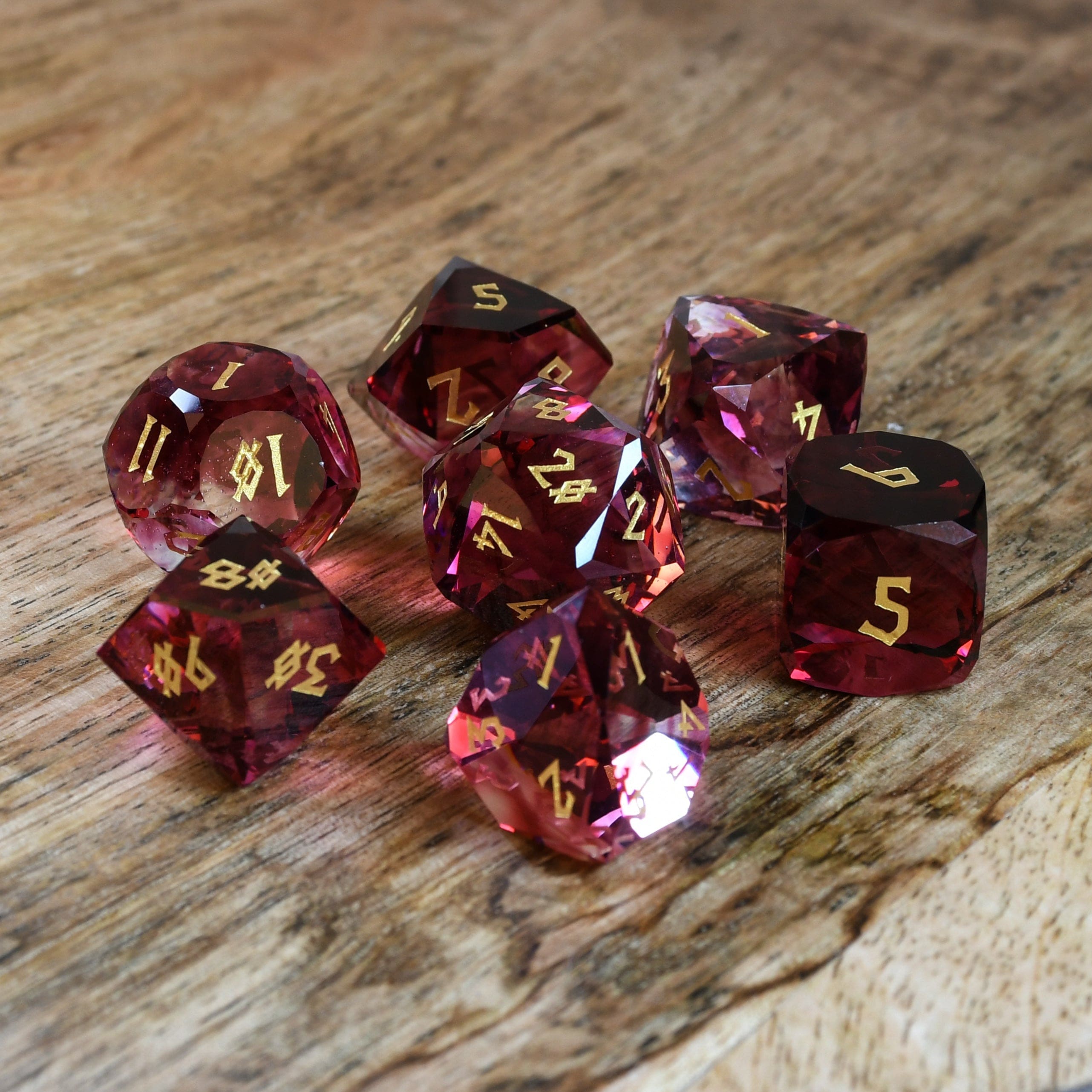 Misty Mountain Gaming Stone/Glass Strawberry Multifaceted Glass Dice Set