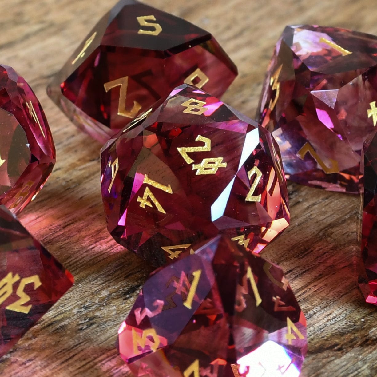 Misty Mountain Gaming Stone/Glass Strawberry Multifaceted Glass Dice Set