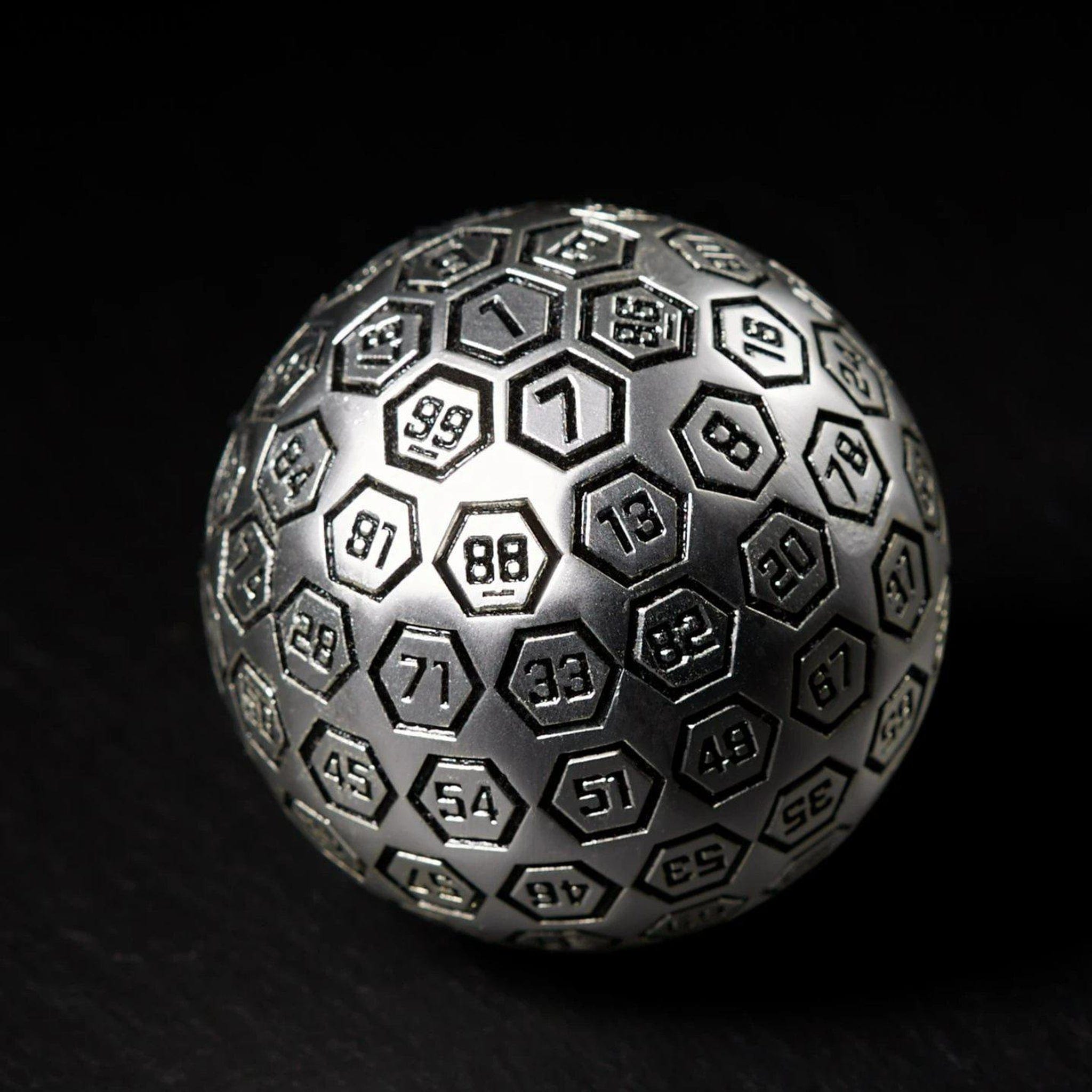 Misty Mountain Gaming D100 The Orb D100 -  Black and Matte Silver Metal Die
