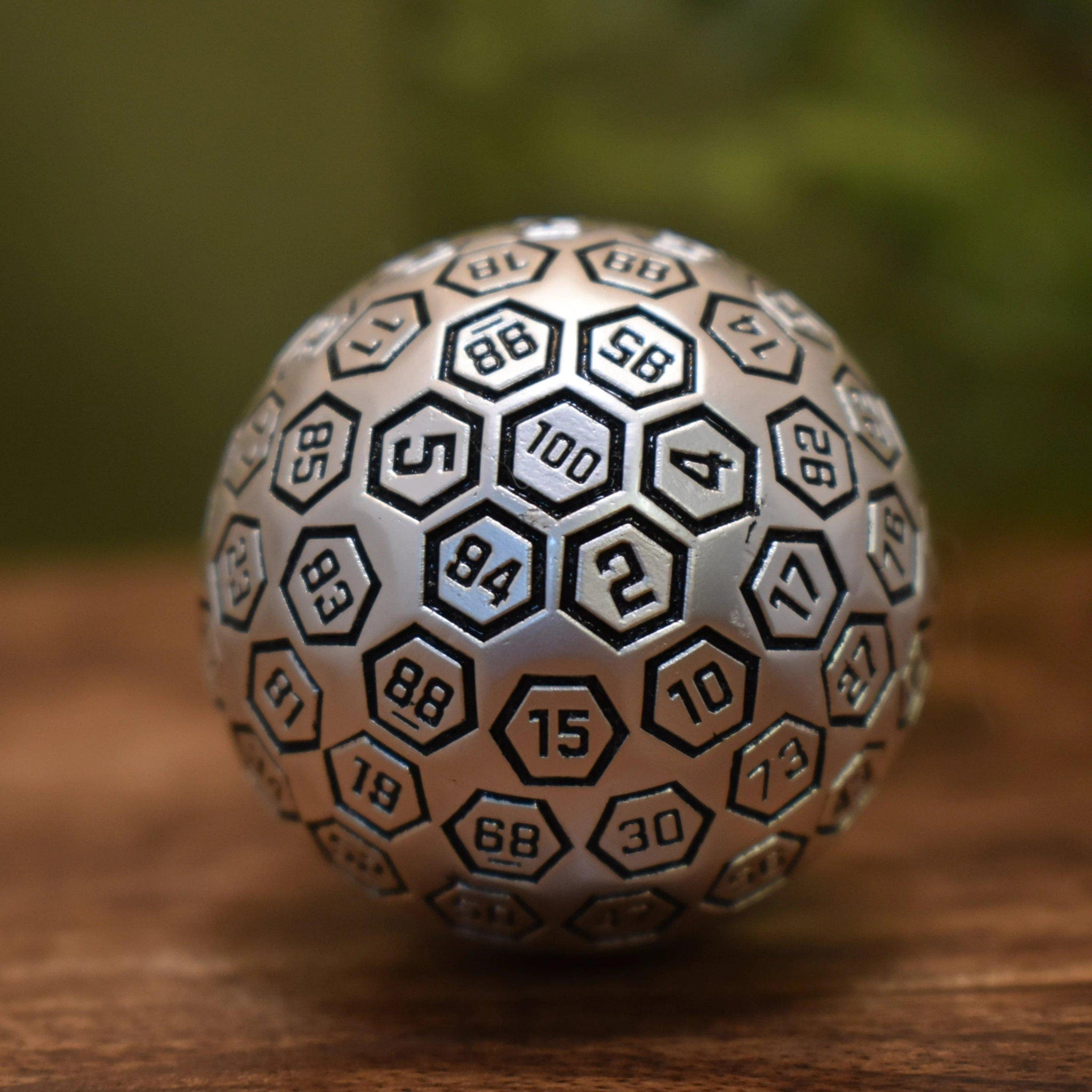 Misty Mountain Gaming D100 The Orb D100 -  Black and Matte Silver Metal Die