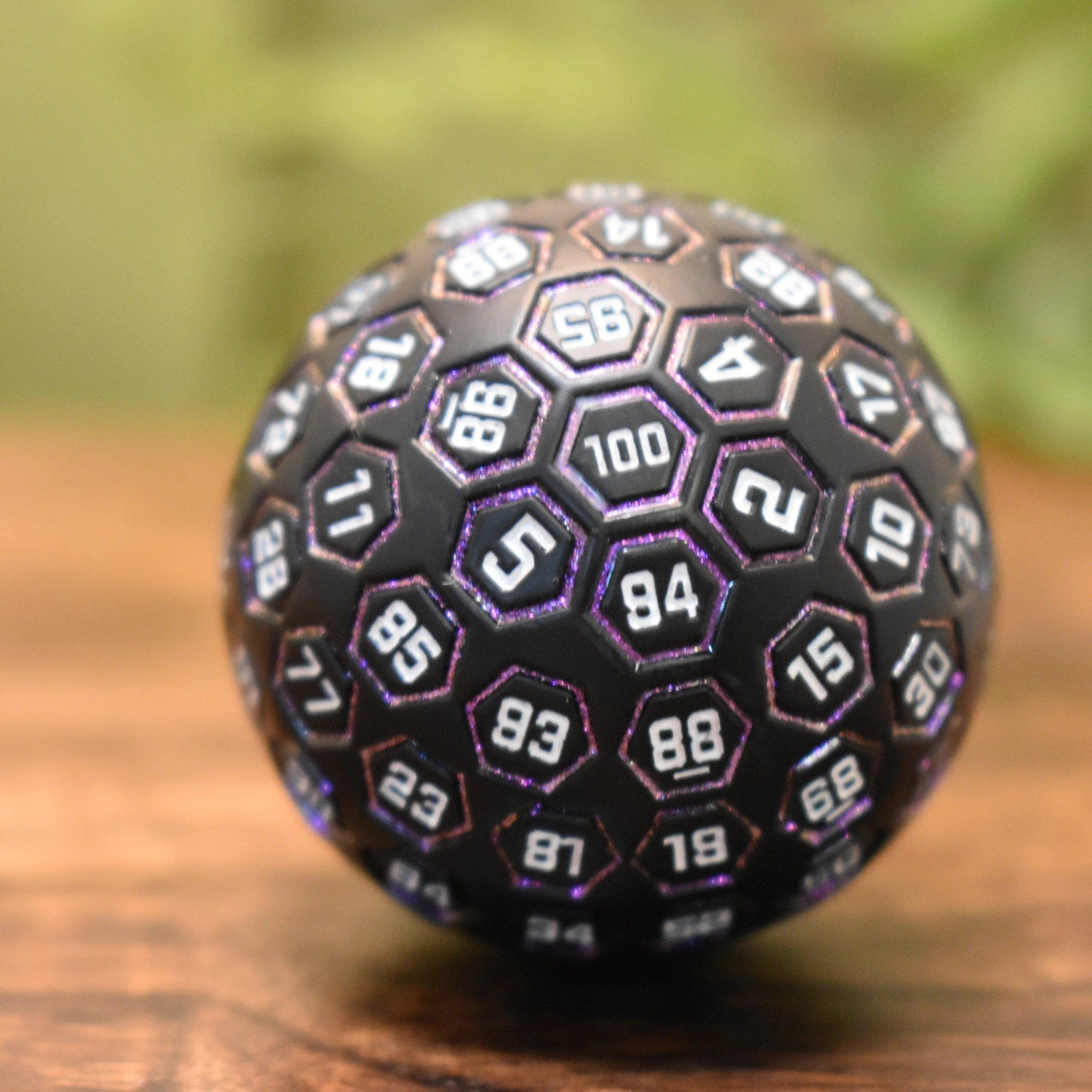 Misty Mountain Gaming D100 The Orb D100 -  Purple, White, and Black Metal Die
