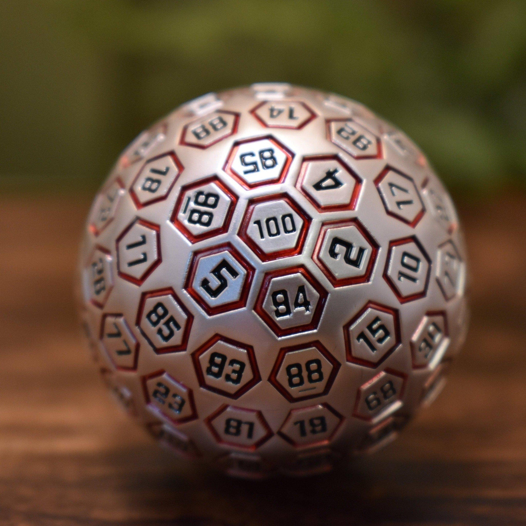 Misty Mountain Gaming D100 The Orb D100 - Red and Matte Silver Metal Die