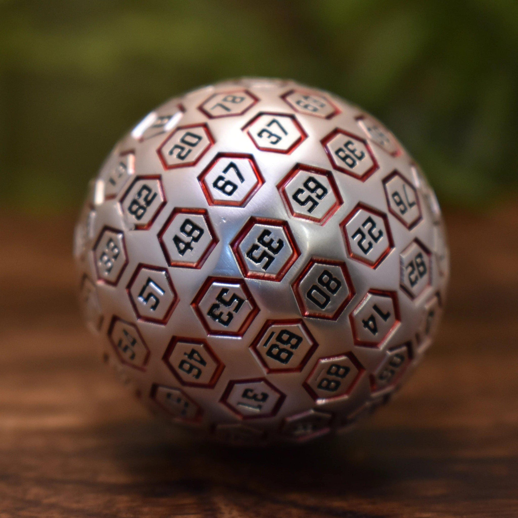 Misty Mountain Gaming D100 The Orb D100 - Red and Matte Silver Metal Die