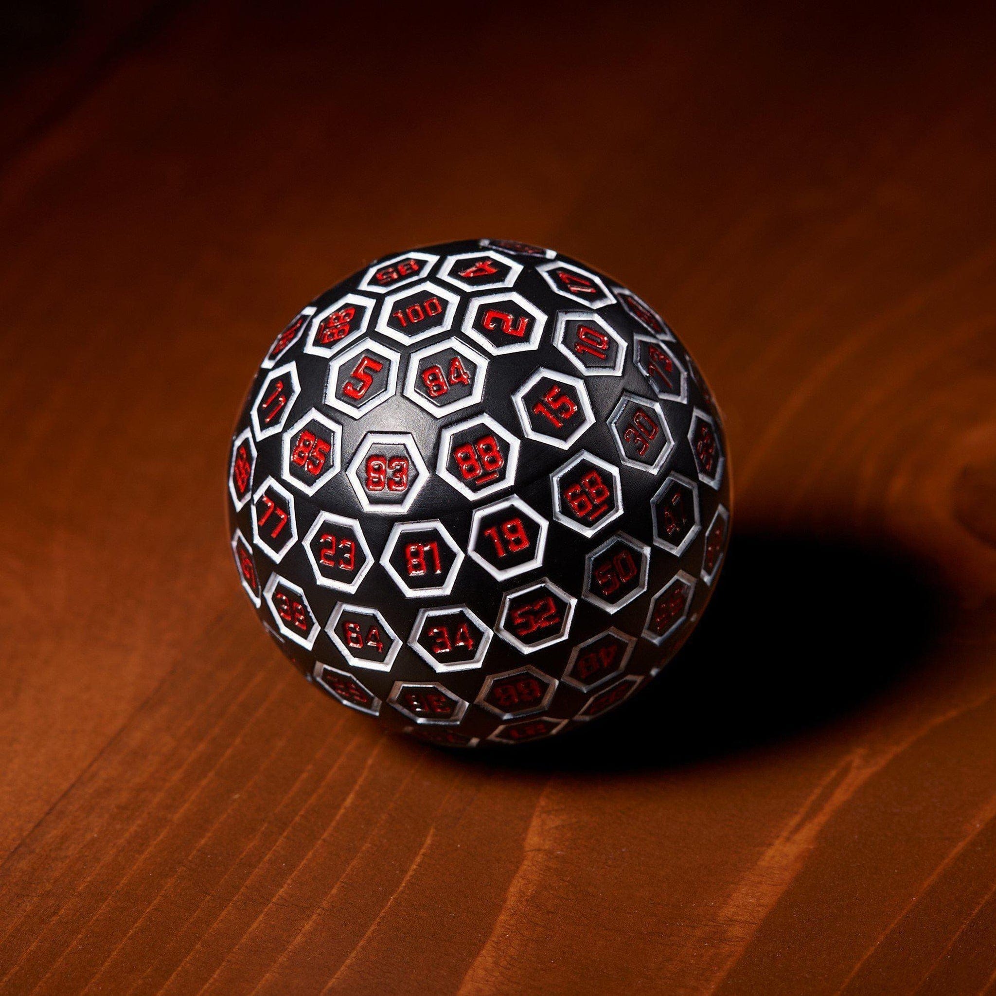 Misty Mountain Gaming D100 The Orb D100 -  White, Red, and Black Metal Die