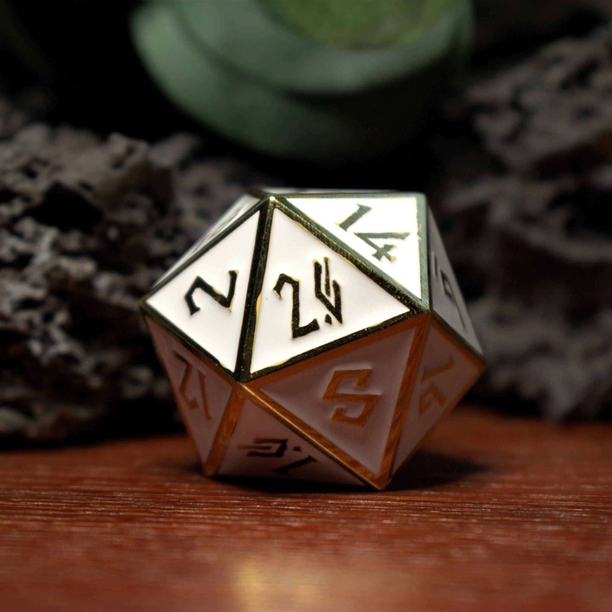 Misty Mountain Gaming Large D20s White and Gold Metal 35mm D20